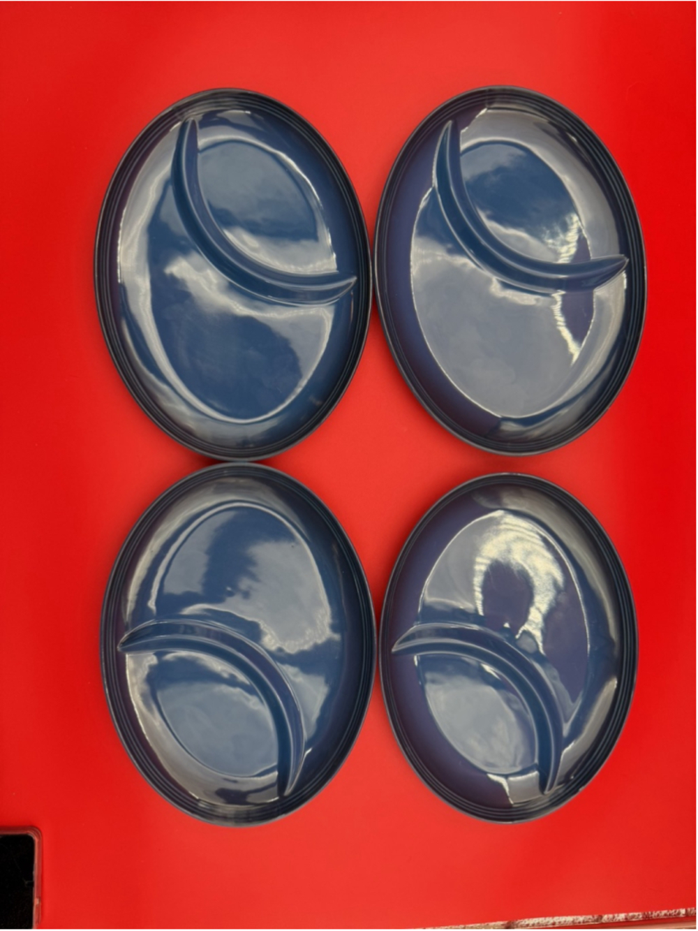 Le Creuset Oval Divided Plate Lapis Blue Set/4 11" 500°F Oven & Dish Washer Safe